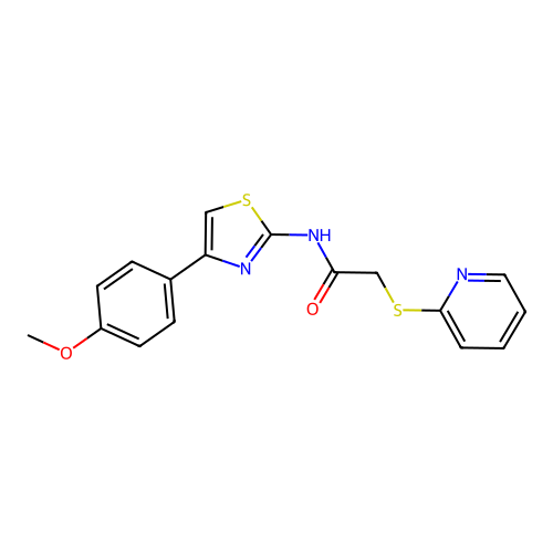 N-[4-(4-methoxyphenyl)-1,3-thiazol-2-yl]-2-pyridin-2-ylsulfanylacetamide structure