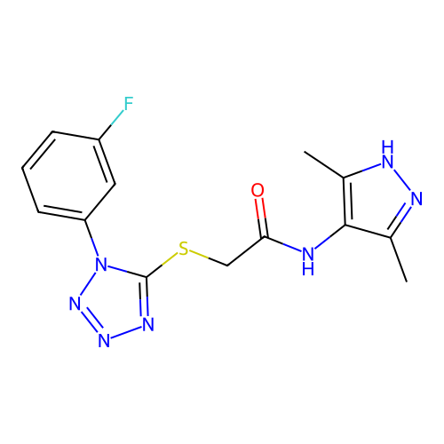 N-(3,5-dimethyl-1H-pyrazol-4-yl)-2-[1-(3-fluorophenyl)tetrazol-5-yl]sulfanylacetamide structure