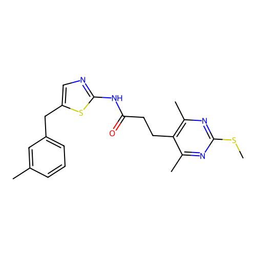 3-[4,6-dimethyl-2-(methylsulfanyl)pyrimidin-5-yl]-N-{5-[(3-methylphenyl)methyl]-1,3-thiazol-2-yl}propanamide structure
