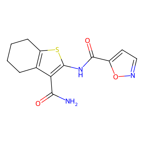 N-(3-carbamoyl-4,5,6,7-tetrahydrobenzo[b]thiophen-2-yl)isoxazole-5-carboxamide structure