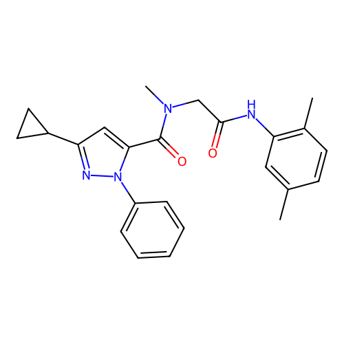 5-cyclopropyl-N-[2-(2,5-dimethylanilino)-2-oxoethyl]-N-methyl-2-phenylpyrazole-3-carboxamide structure