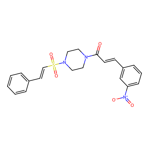 (E)-3-(3-nitrophenyl)-1-[4-[(E)-2-phenylethenyl]sulfonylpiperazin-1-yl]prop-2-en-1-one structure