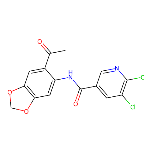 N-(6-acetyl-2H-1,3-benzodioxol-5-yl)-5,6-dichloropyridine-3-carboxamide structure