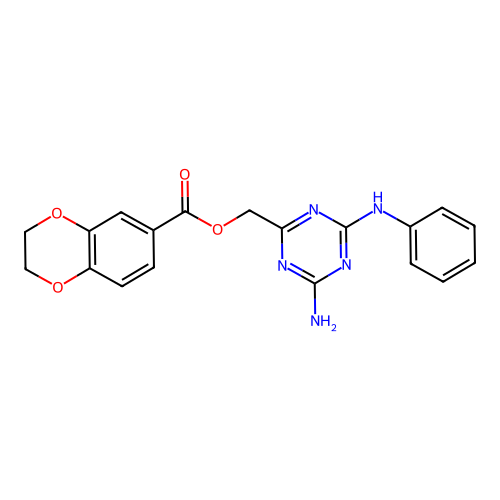 (4-amino-6-anilino-1,3,5-triazin-2-yl)methyl 2,3-dihydro-1,4-benzodioxine-6-carboxylate structure