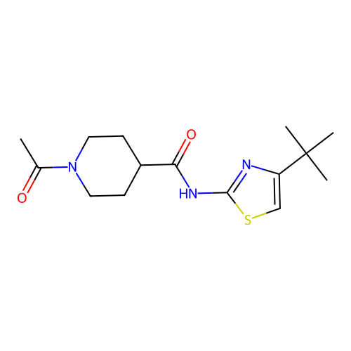 1-acetyl-N-(4-tert-butyl-1,3-thiazol-2-yl)piperidine-4-carboxamide structure