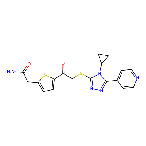 2-[5-[2-[(4-cyclopropyl-5-pyridin-4-yl-1,2,4-triazol-3-yl)sulfanyl]acetyl]thiophen-2-yl]acetamide structure