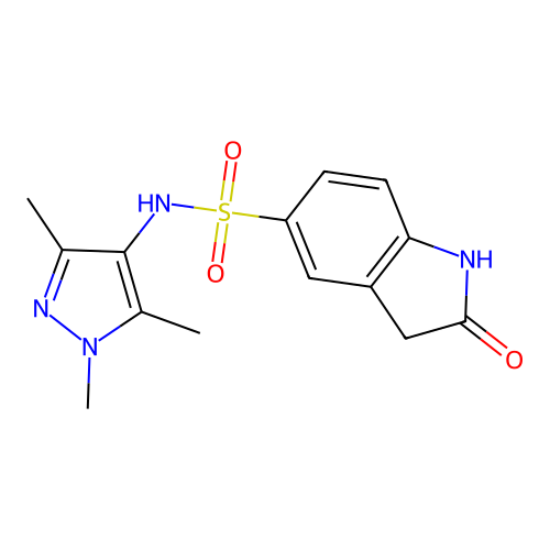 2-oxo-N-(1,3,5-trimethyl-1H-pyrazol-4-yl)-2,3-dihydro-1H-indole-5-sulfonamide structure