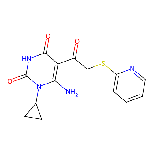 6-Amino-1-cyclopropyl-5-(2-pyridin-2-ylsulfanylacetyl)pyrimidine-2,4-dione structure