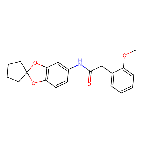 2-(2-methoxyphenyl)-N-spiro[1,3-benzodioxole-2,1'-cyclopentane]-5-ylacetamide structure