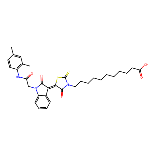 (Z)-11-(5-(1-(2-((2,4-dimethylphenyl)amino)-2-oxoethyl)-2-oxoindolin-3-ylidene)-4-oxo-2-thioxothiazolidin-3-yl)undecanoic acid structure