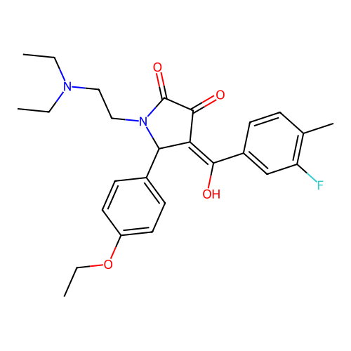 1-(2-diethylaminoethyl)-5-(4-ethoxyphenyl)-4-[(3-fluoro-4-methylphenyl)-hydroxymethylidene]pyrrolidine-2,3-dione structure