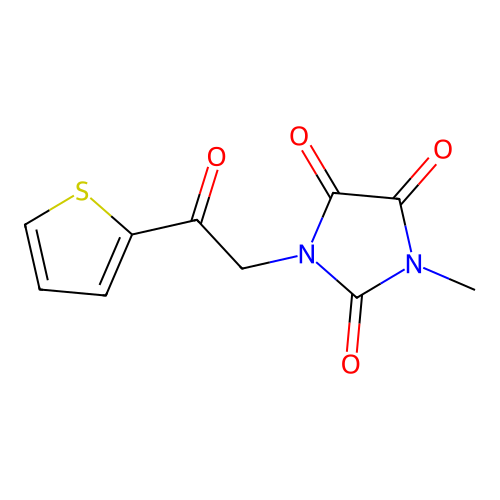 1-Methyl-3-(2-oxo-2-(thiophen-2-yl)ethyl)imidazolidine-2,4,5-trione structure