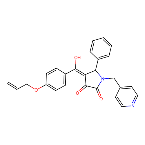 4-[hydroxy-(4-prop-2-enoxyphenyl)methylidene]-5-phenyl-1-(pyridin-4-ylmethyl)pyrrolidine-2,3-dione structure