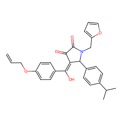 1-(furan-2-ylmethyl)-4-[hydroxy-(4-prop-2-enoxyphenyl)methylidene]-5-(4-propan-2-ylphenyl)pyrrolidine-2,3-dione structure