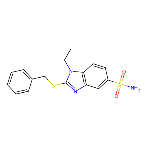 2-Benzylsulfanyl-1-ethylbenzimidazole-5-sulfonamide structure