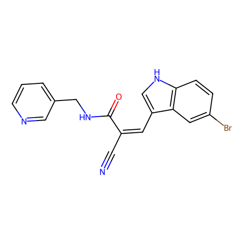 3-(5-bromo-1H-indol-3-yl)-2-cyano-N-(pyridin-3-ylmethyl)prop-2-enamide structure
