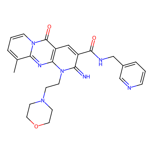 2-imino-10-methyl-1-(2-morpholin-4-ylethyl)-5-oxo-N-(pyridin-3-ylmethyl)-1,5-dihydro-2H-dipyrido[1,2-a:2',3'-d]pyrimidine-3-carboxamide structure