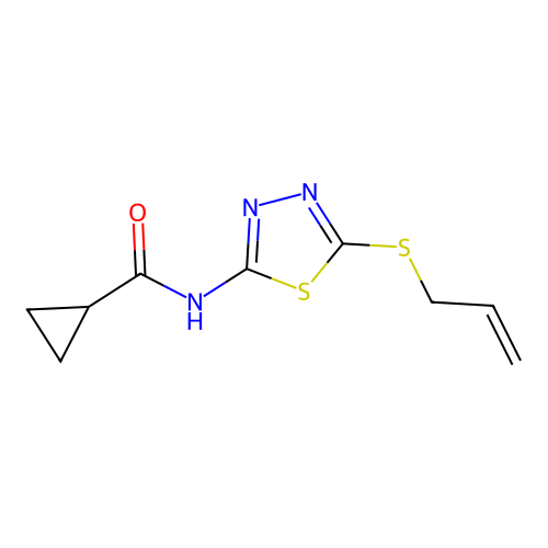 N-[5-(prop-2-en-1-ylsulfanyl)-1,3,4-thiadiazol-2-yl]cyclopropanecarboxamide structure