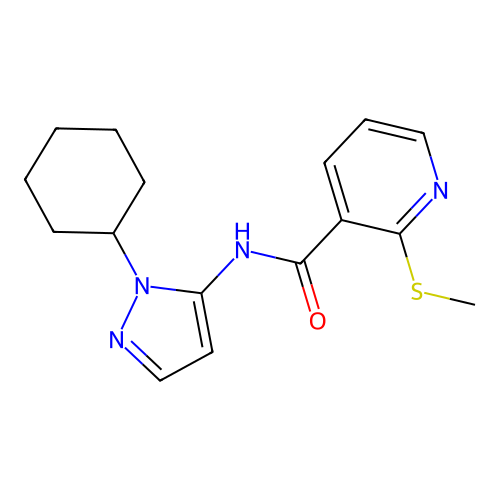 N-(1-cyclohexyl-1H-pyrazol-5-yl)-2-(methylsulfanyl)pyridine-3-carboxamide structure