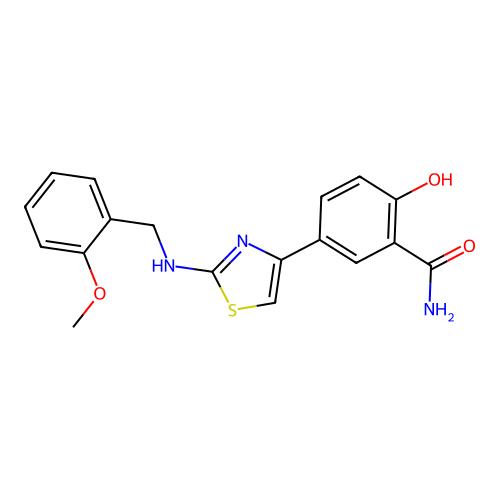 2-Hydroxy-5-(2-{[(2-methoxyphenyl)methyl]amino}-1,3-thiazol-4-yl)benzamide structure