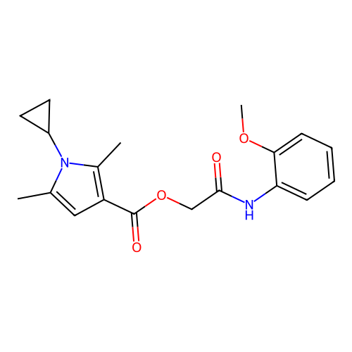 [2-(2-methoxyanilino)-2-oxoethyl] 1-cyclopropyl-2,5-dimethylpyrrole-3-carboxylate structure