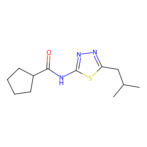 N-[5-(2-methylpropyl)-1,3,4-thiadiazol-2-yl]cyclopentanecarboxamide structure