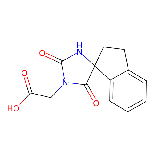 2-{2,5-Dioxo-2',3'-dihydrospiro[imidazolidine-4,1'-indene]-1-yl}acetic acid structure