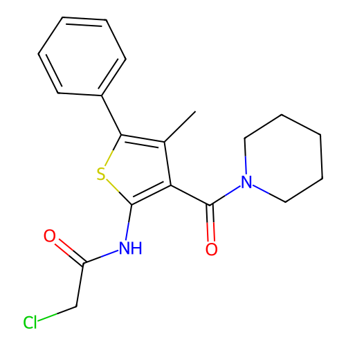 2-chloro-N-[4-methyl-5-phenyl-3-(piperidine-1-carbonyl)thiophen-2-yl]acetamide structure