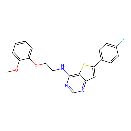 6-(4-fluorophenyl)-N-[2-(2-methoxyphenoxy)ethyl]thieno[3,2-d]pyrimidin-4-amine structure