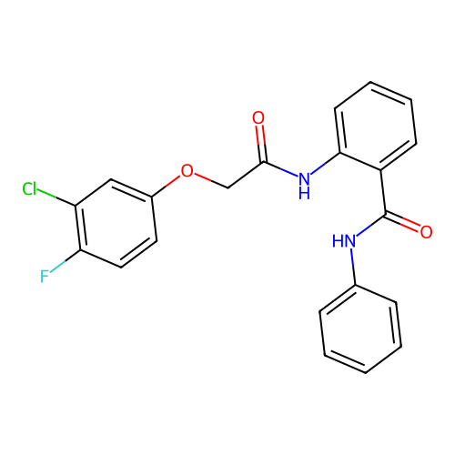 2-[2-(3-chloro-4-fluorophenoxy)acetamido]-N-phenylbenzamide structure