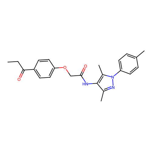 N-[3,5-dimethyl-1-(4-methylphenyl)-1H-pyrazol-4-yl]-2-(4-propanoylphenoxy)acetamide structure
