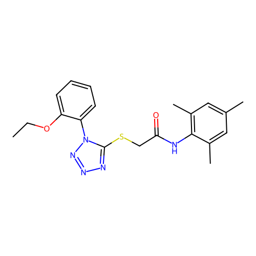 2-[1-(2-ethoxyphenyl)(1,2,3,4-tetraazol-5-ylthio)]-N-(2,4,6-trimethylphenyl)ac etamide structure