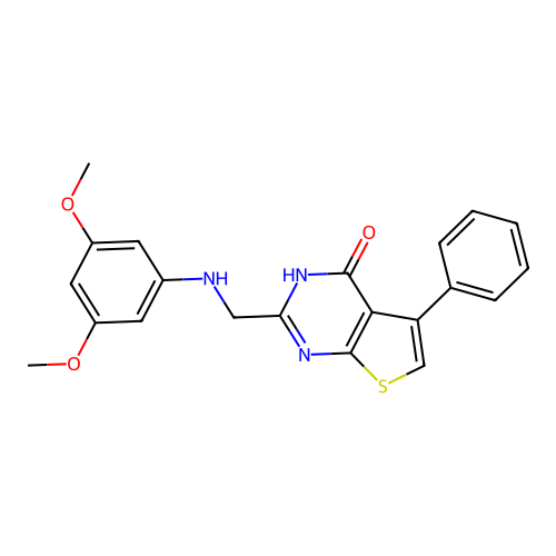 2-{[(3,5-dimethoxyphenyl)amino]methyl}-5-phenyl-3-hydrothiopheno[2,3-d]pyrimid in-4-one structure