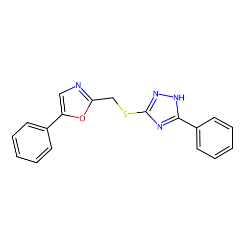3-Phenyl-5-[[(5-phenyl-2-oxazolyl)methyl]thio]-1H-1,2,4-triazole structure