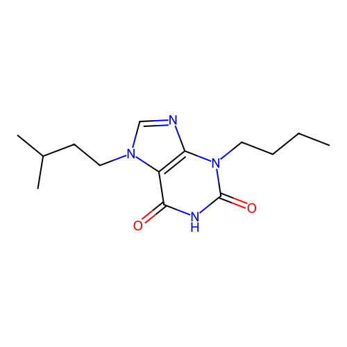 3-butyl-7-(3-methylbutyl)-2,3,6,7-tetrahydro-1H-purine-2,6-dione structure