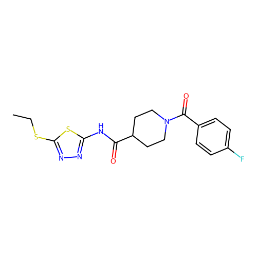 N-(5-ethylsulfanyl-1,3,4-thiadiazol-2-yl)-1-(4-fluorobenzoyl)piperidine-4-carboxamide structure