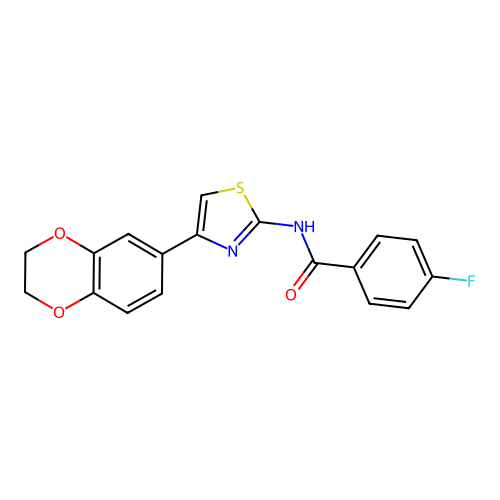 N-[4-(2,3-dihydro-1,4-benzodioxin-6-yl)-1,3-thiazol-2-yl]-4-fluorobenzamide structure