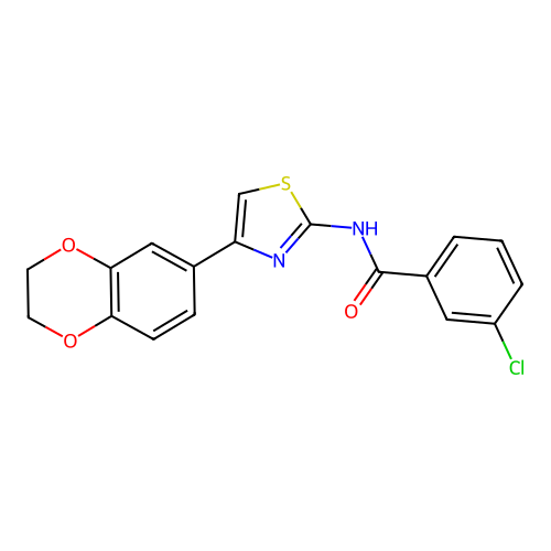 3-chloro-N-[4-(2,3-dihydro-1,4-benzodioxin-6-yl)-1,3-thiazol-2-yl]benzamide structure