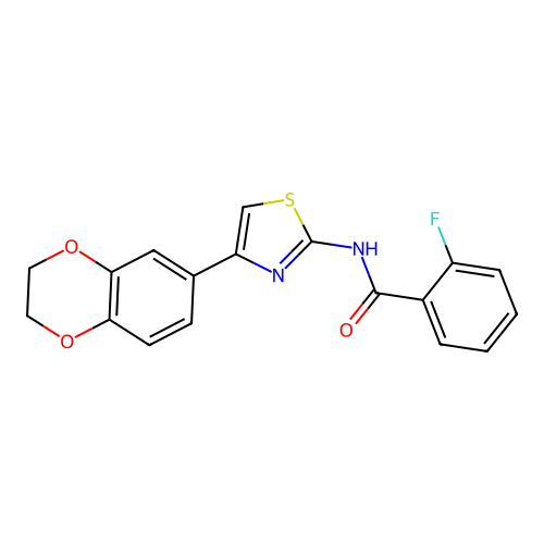N-[4-(2,3-dihydro-1,4-benzodioxin-6-yl)-1,3-thiazol-2-yl]-2-fluorobenzamide structure