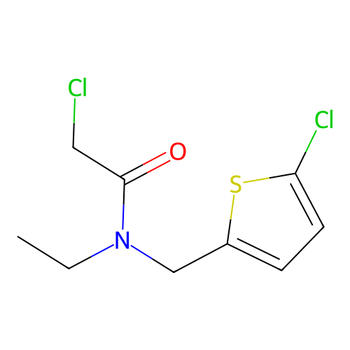 2-chloro-N-[(5-chlorothiophen-2-yl)methyl]-N-ethylacetamide structure