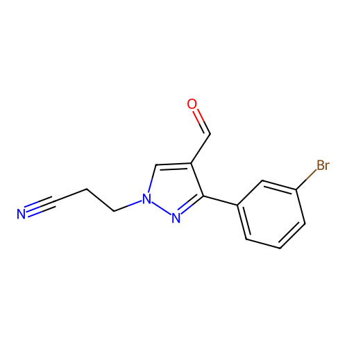 3-[3-(3-bromophenyl)-4-formyl-1H-pyrazol-1-yl]propanenitrile structure