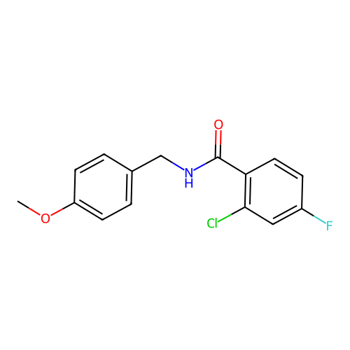 2-chloro-4-fluoro-N-[(4-methoxyphenyl)methyl]benzamide structure
