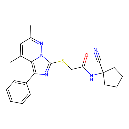 N-(1-cyanocyclopentyl)-2-({2,4-dimethyl-5-phenylimidazo[1,5-b]pyridazin-7-yl}sulfanyl)acetamide structure