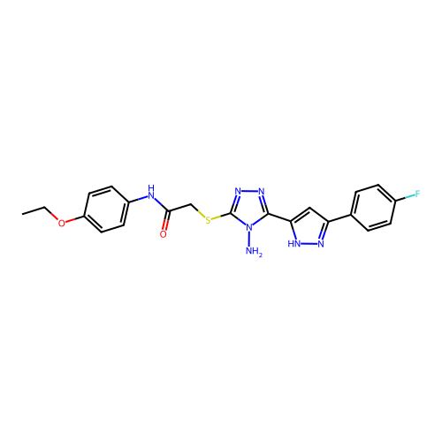 2-((4-amino-5-(3-(4-fluorophenyl)-1H-pyrazol-5-yl)-4H-1,2,4-triazol-3-yl)thio)-N-(4-ethoxyphenyl)acetamide structure