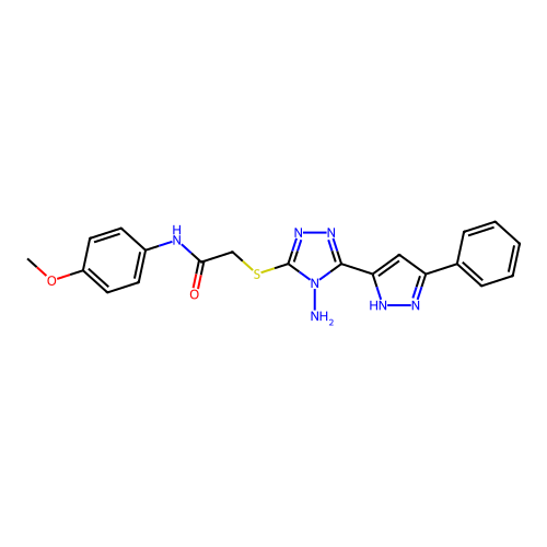 2-((4-amino-5-(3-phenyl-1H-pyrazol-5-yl)-4H-1,2,4-triazol-3-yl)thio)-N-(4-methoxyphenyl)acetamide structure