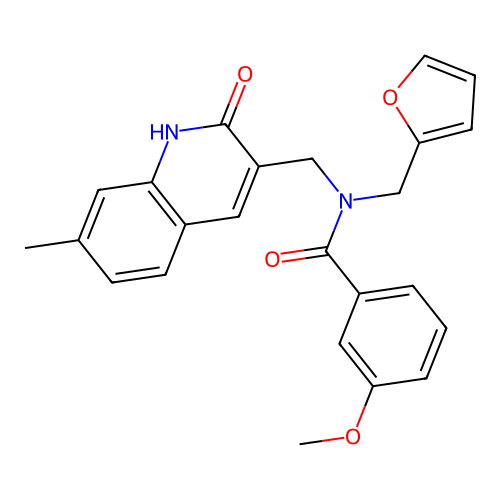 N-(furan-2-ylmethyl)-3-methoxy-N-[(7-methyl-2-oxo-1H-quinolin-3-yl)methyl]benzamide structure