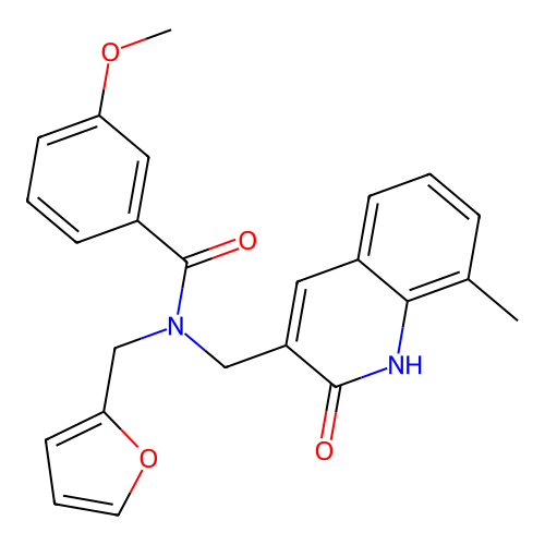 N-(furan-2-ylmethyl)-N-((2-hydroxy-8-methylquinolin-3-yl)methyl)-3-methoxybenzamide structure
