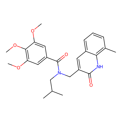 3,4,5-trimethoxy-N-[(8-methyl-2-oxo-1H-quinolin-3-yl)methyl]-N-(2-methylpropyl)benzamide structure