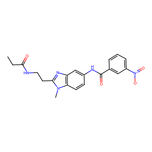 N-{1-methyl-2-[2-(propanoylamino)ethyl]-1H-benzimidazol-5-yl}-3-nitrobenzamide structure