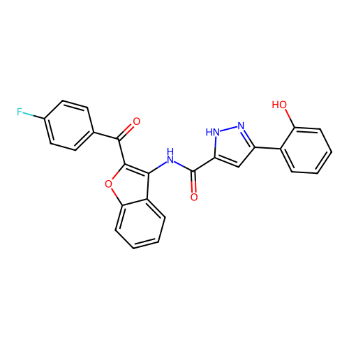 N-{2-[(4-fluorophenyl)carbonyl]-1-benzofuran-3-yl}-5-(2-hydroxyphenyl)-1H-pyrazole-3-carboxamide structure